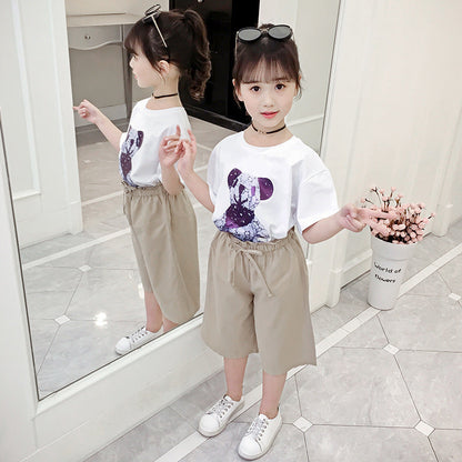 Girls' cropped trousers 2024 new summer style cotton half pants daddy pants carrot harem wide-leg anti-mosquito casual pants