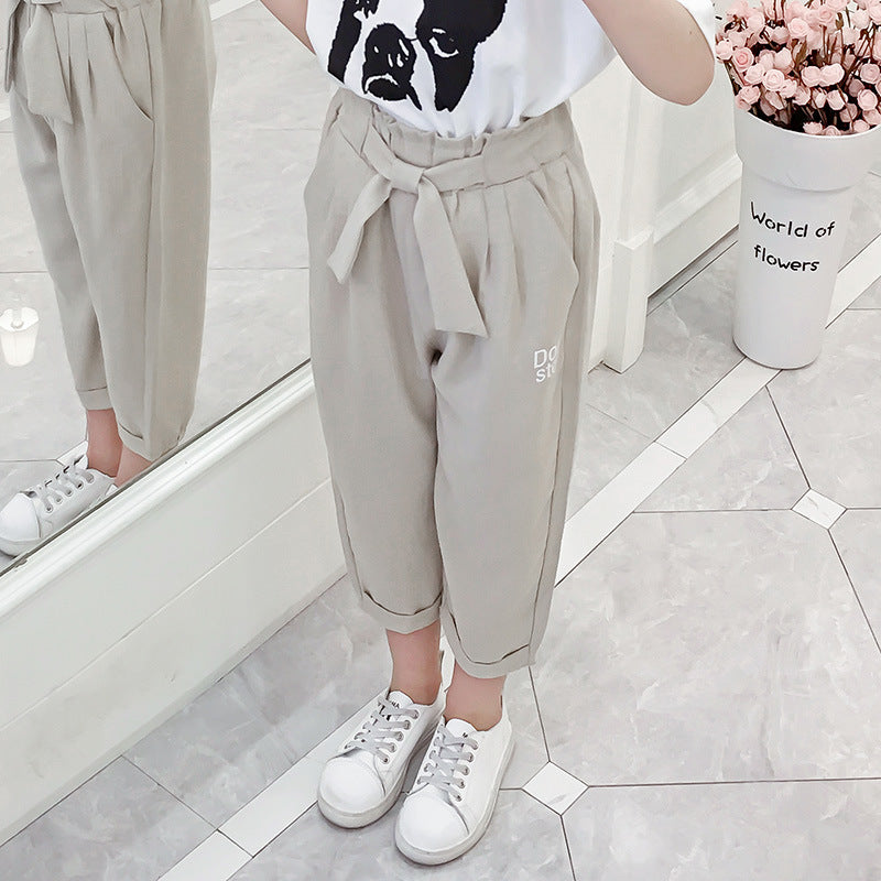 Girls mosquito-proof pants 2024 new summer loose cropped pants children's wide-leg pants carrot pants bloomers