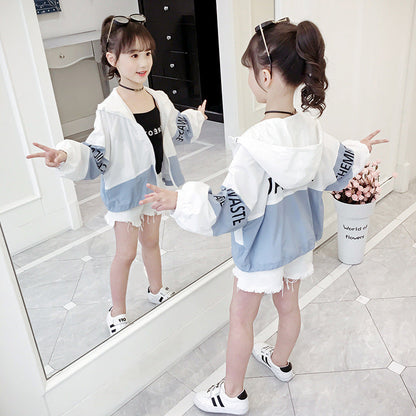 Girls sun protection clothing 2024 new summer clothes for middle and large children thin outdoor sportswear fashionable girls cardigan jacket trendy