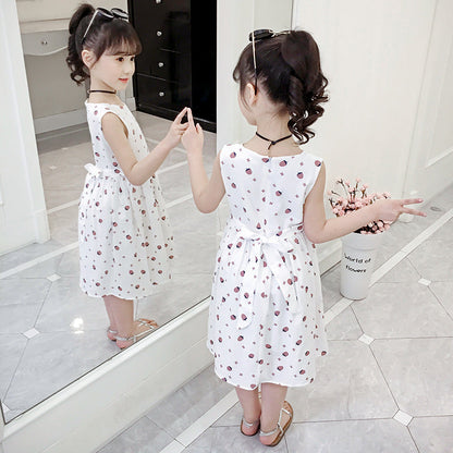 Children's Day 2024 summer new style girls cotton floral dress off-shoulder sleeveless vest dress cotton skirt