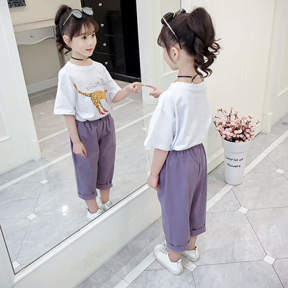 Girls' cropped trousers 2024 new summer style cotton half pants daddy pants carrot harem wide-leg anti-mosquito casual pants