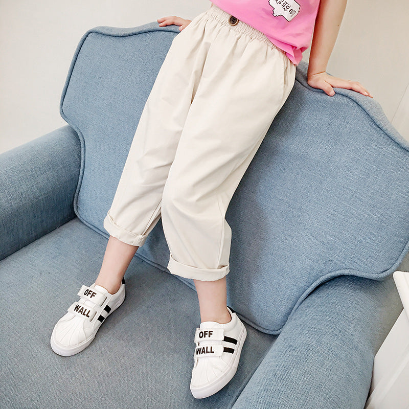 Girls' cropped trousers 2024 new summer style cotton half pants daddy pants carrot harem wide-leg anti-mosquito casual pants