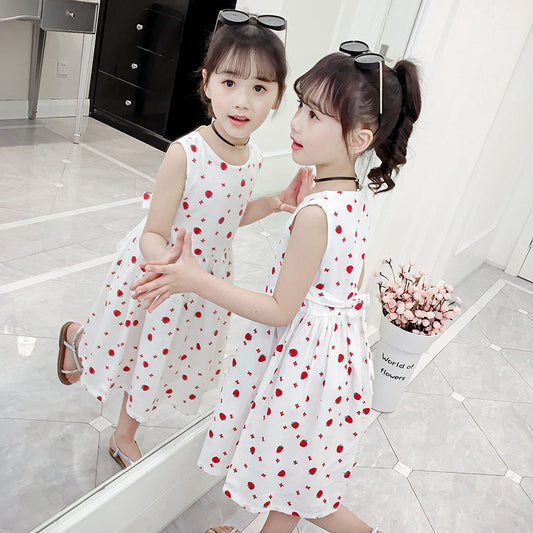 Children's suspender skirt girls dress cotton 2024 new summer girl Korean version princess dress floral vest skirt