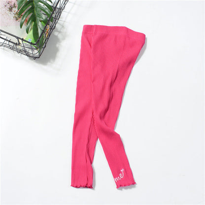 Spring small and medium-sized children's girls pants princess solid color cotton trousers mid-waist casual pants children's clothing pants 2024 new style trend