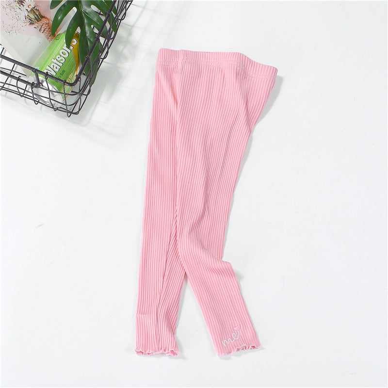 Spring small and medium-sized children's girls pants princess solid color cotton trousers mid-waist casual pants children's clothing pants 2024 new style trend