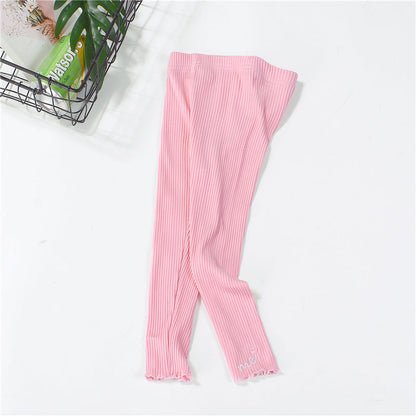 Spring small and medium-sized children's girls pants princess solid color cotton trousers mid-waist casual pants children's clothing pants 2024 new style trend