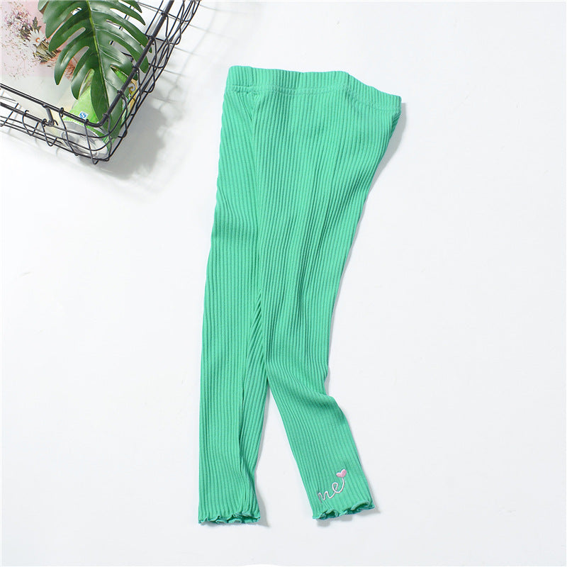 Spring small and medium-sized children's girls pants princess solid color cotton trousers mid-waist casual pants children's clothing pants 2024 new style trend