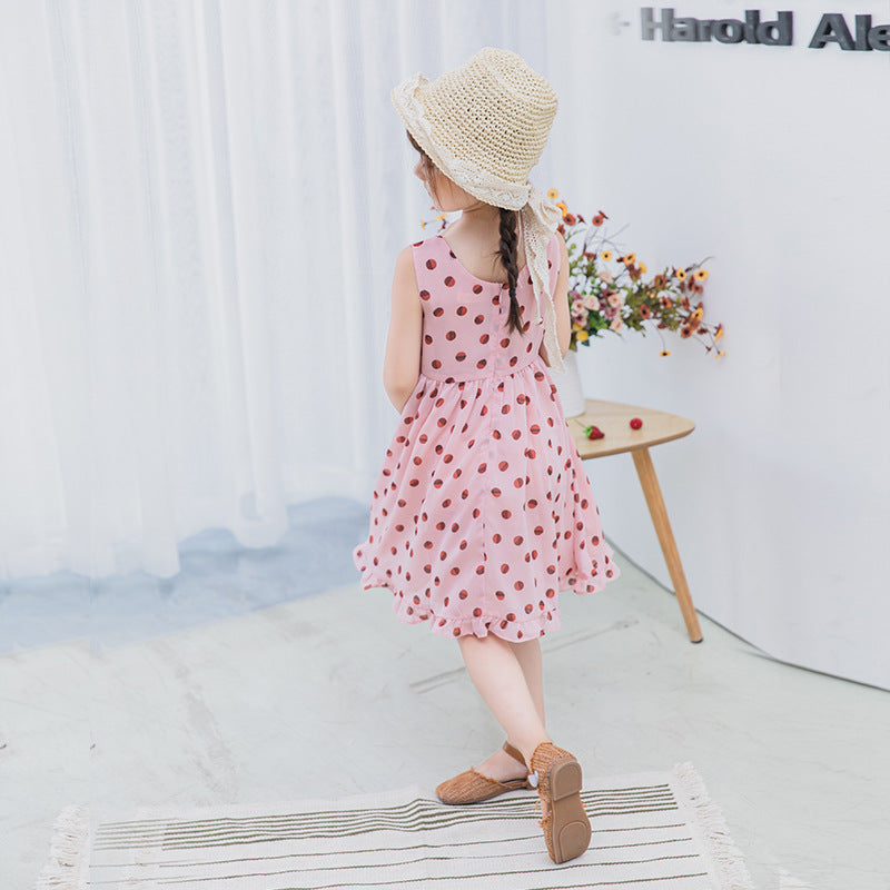 Girls chiffon dress 2024 new summer dress stylish medium-long beach children's medium and large children's off-shoulder suspender dress