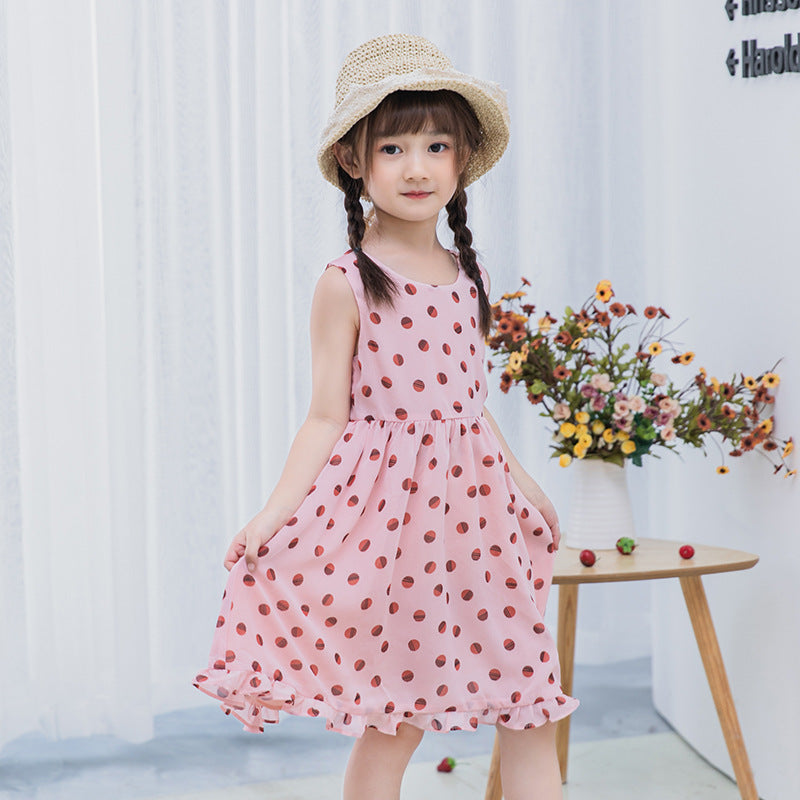 Girls chiffon dress 2024 new summer dress stylish medium-long beach children's medium and large children's off-shoulder suspender dress