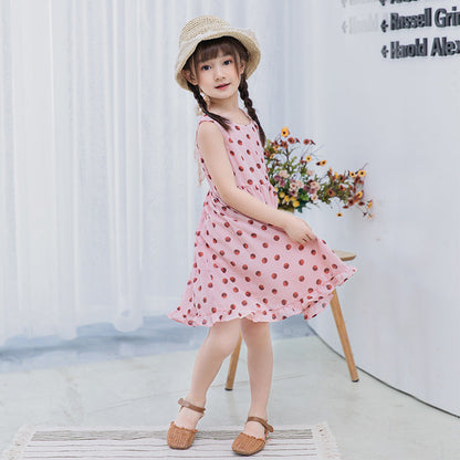 Girls chiffon dress 2024 new summer dress stylish medium-long beach children's medium and large children's off-shoulder suspender dress