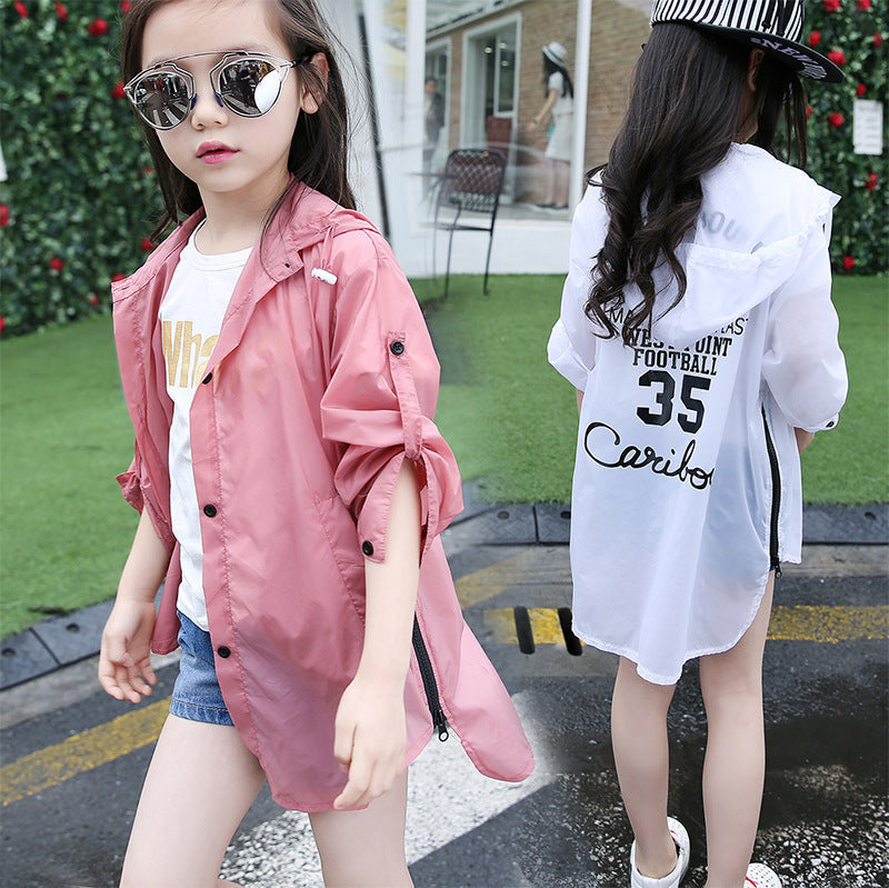 Girls' jacket sun protection clothing 2024 new summer long-sleeved stylish children's sun protection clothing cardigan tops