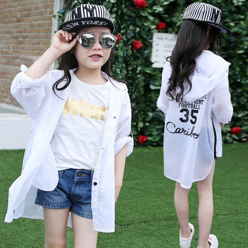 Girls' jacket sun protection clothing 2024 new summer long-sleeved stylish children's sun protection clothing cardigan tops