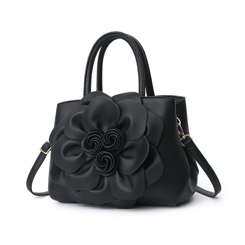 New 2024 autumn and winter new style college style women's bag leather flower handbag shoulder bag cute bag one piece 