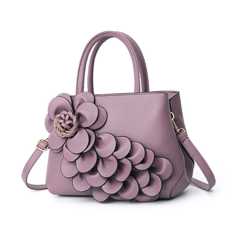 New 2024 autumn and winter new style college style women's bag leather flower handbag shoulder bag cute bag one piece 