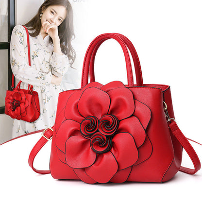 New 2024 autumn and winter new style college style women's bag leather flower handbag shoulder bag cute bag one piece 