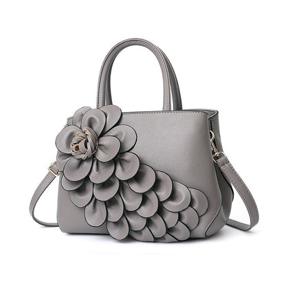 New 2024 autumn and winter new style college style women's bag leather flower handbag shoulder bag cute bag one piece 