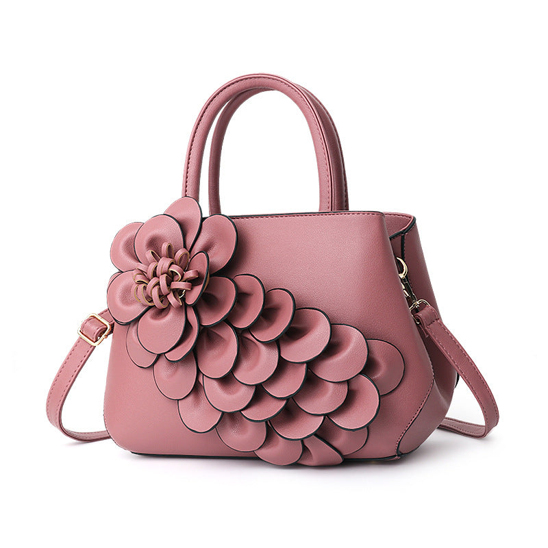 New 2024 autumn and winter new style college style women's bag leather flower handbag shoulder bag cute bag one piece 