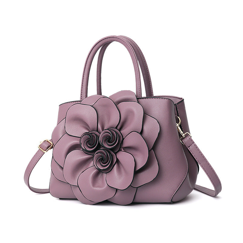 New 2024 autumn and winter new style college style women's bag leather flower handbag shoulder bag cute bag one piece 