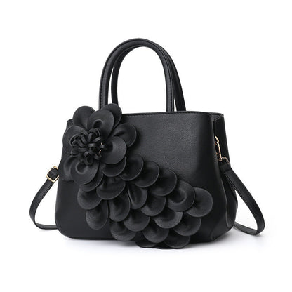 New 2024 autumn and winter new style college style women's bag leather flower handbag shoulder bag cute bag one piece 