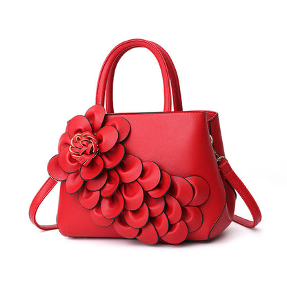 New 2024 autumn and winter new style college style women's bag leather flower handbag shoulder bag cute bag one piece 