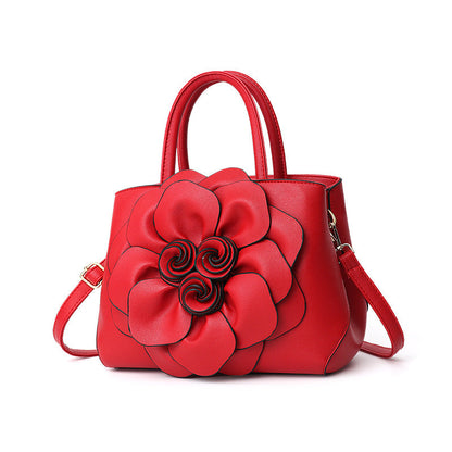 New 2024 autumn and winter new style college style women's bag leather flower handbag shoulder bag cute bag one piece 