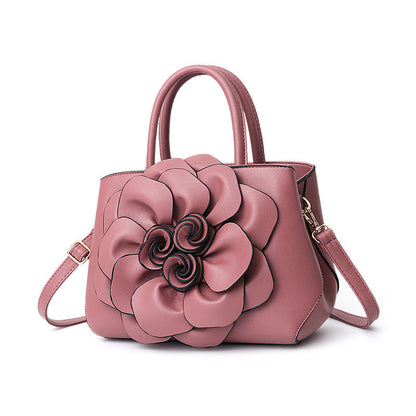 New 2024 autumn and winter new style college style women's bag leather flower handbag shoulder bag cute bag one piece 