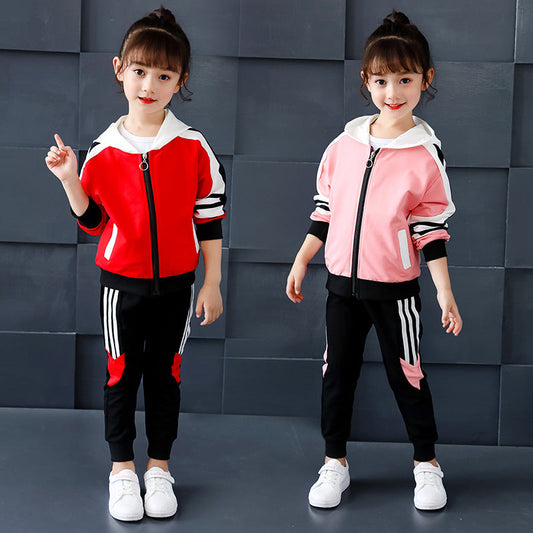 Girls suits 2024 new spring clothes stylish student suits for middle and large children sports hooded jackets and trousers two-piece suits