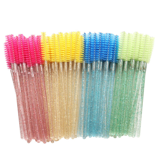 Wholesale crystal rod nylon head eyelash brush portable beauty makeup tool grafting eyelash comb