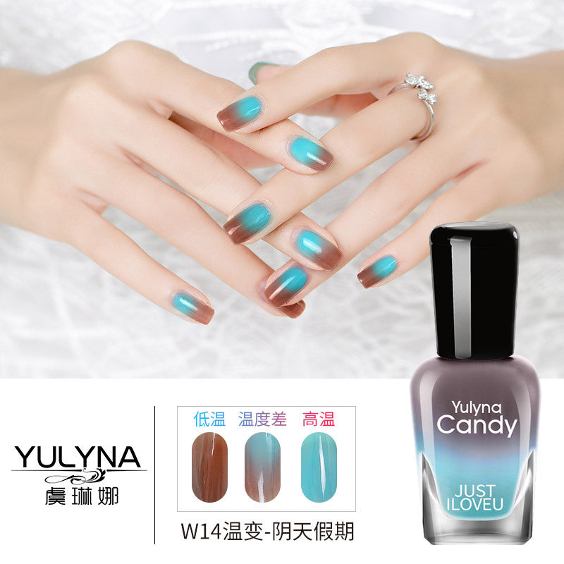 Yu Linna cross-border oily gradient non-peelable color-changing manufacturer direct sales oily temperature-changing nail polish one piece dropshipping