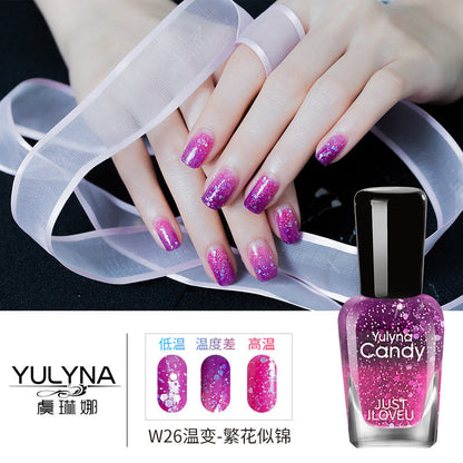 Yu Linna cross-border oily gradient non-peelable color-changing manufacturer direct sales oily temperature-changing nail polish one piece dropshipping