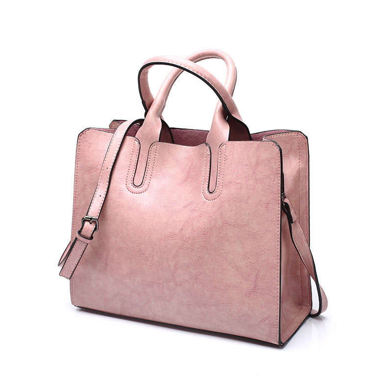 Wax leather women's bag 2024 spring and summer new women's handbag European and American fashion messenger bag female European and American women's bag 