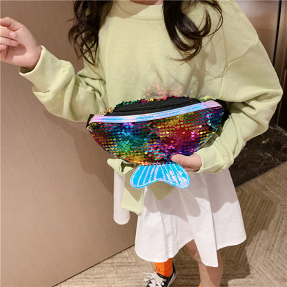 Korean Fashion Children's Waist Bag 2024 New Sequin Children's Chest Bag Cute Fishtail Children's Small Shoulder Bag Wholesale 