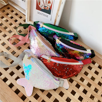 Korean Fashion Children's Waist Bag 2024 New Sequin Children's Chest Bag Cute Fishtail Children's Small Shoulder Bag Wholesale 