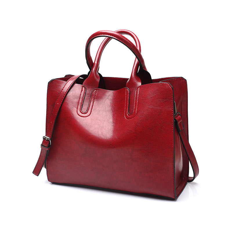 Wax leather women's bag 2024 spring and summer new women's handbag European and American fashion messenger bag female European and American women's bag 