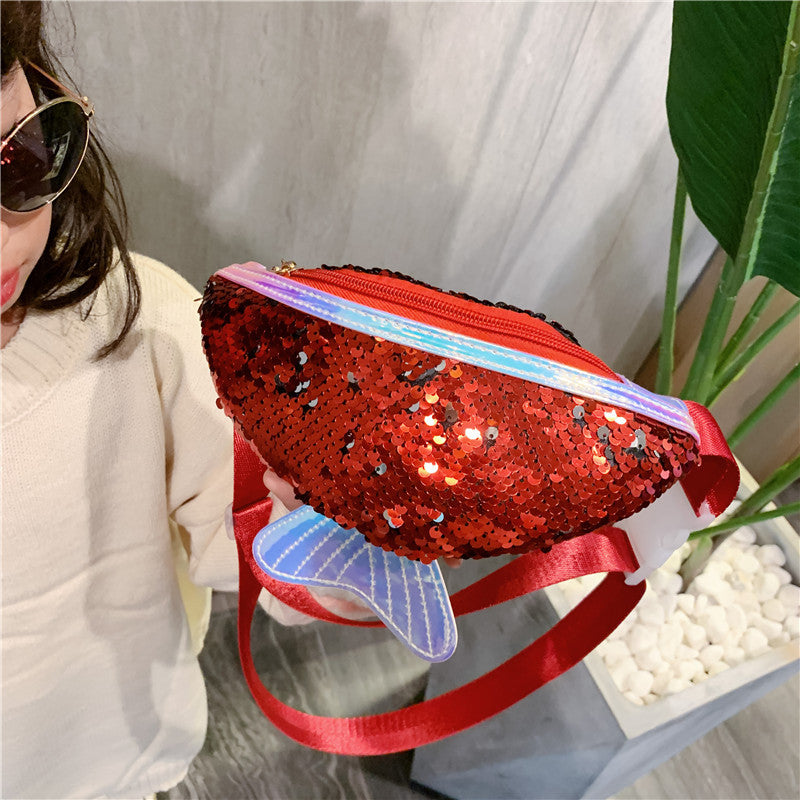 Korean Fashion Children's Waist Bag 2024 New Sequin Children's Chest Bag Cute Fishtail Children's Small Shoulder Bag Wholesale 