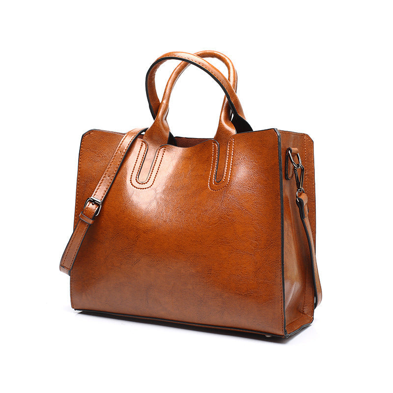 Wax leather women's bag 2024 spring and summer new women's handbag European and American fashion messenger bag female European and American women's bag 