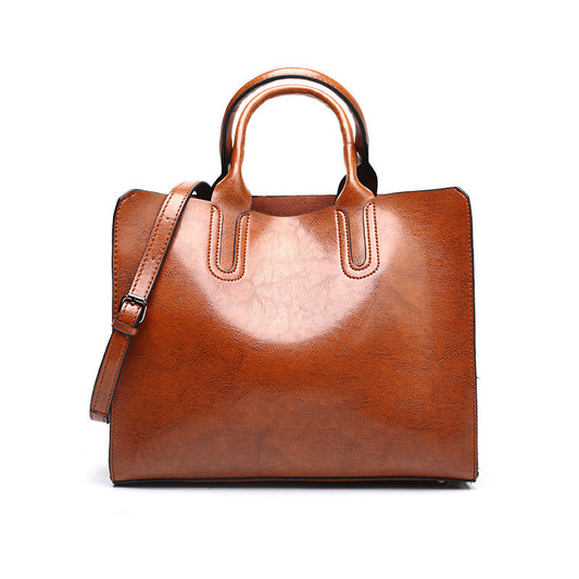 Wax leather women's bag 2024 spring and summer new women's handbag European and American fashion messenger bag female European and American women's bag 