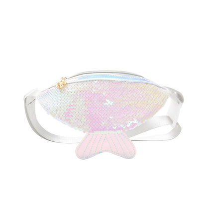 Korean Fashion Children's Waist Bag 2024 New Sequin Children's Chest Bag Cute Fishtail Children's Small Shoulder Bag Wholesale 