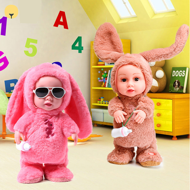 Children's electric plush doll that eats milk bottle and can sing, dance, walk, talk and imitate girls 120 songs