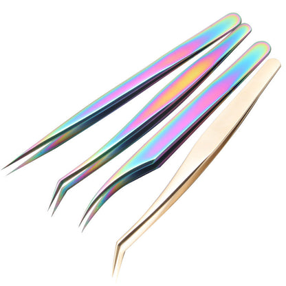 High-precision eyelash tweezers stainless steel grafting false eyelash tweezers lengthened golden feather flowering dolphin tweezers