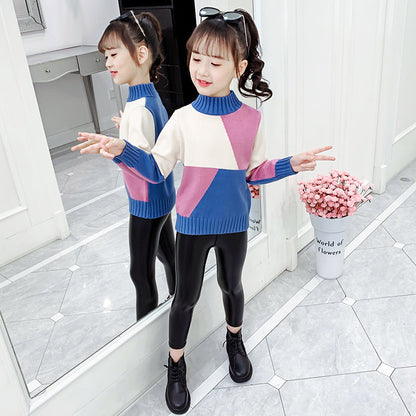 Girls sweater 2024 new winter clothes stylish children's thick pullover knitted sweater jacket top