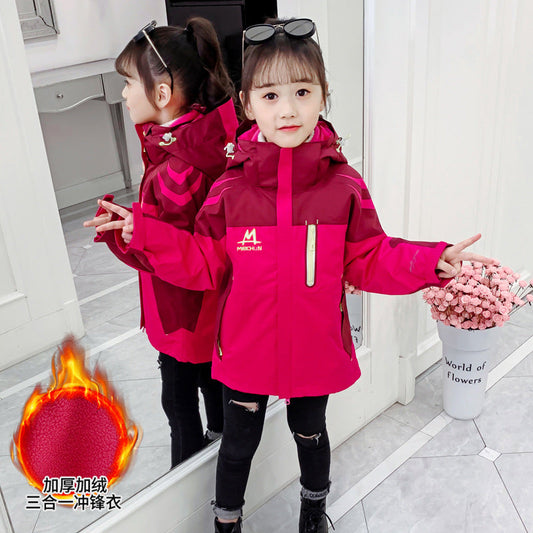 Boys and girls jackets 2024 new winter wear detachable three-in-one thickened fashionable children's jackets for big and medium-sized children