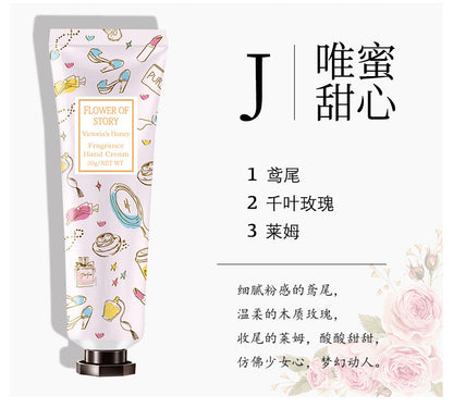 Live broadcast of the hot flower story 30g hand cream 30 types of moisturizing hydrating moisturizing stall gifts spot wholesale 