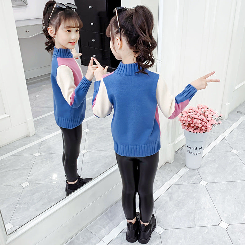 Girls sweater 2024 new winter clothes stylish children's thick pullover knitted sweater jacket top