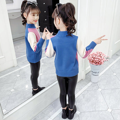 Girls sweater 2024 new winter clothes stylish children's thick pullover knitted sweater jacket top