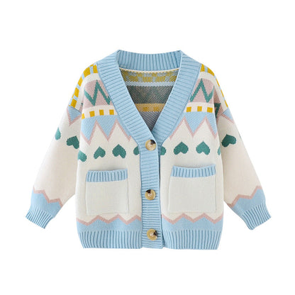 Girls Cardigan Sweater Winter Spring Autumn New Children's Western Style Knitted Sweater Jacket Little Girls Lengthened Thickened Sweater Trend