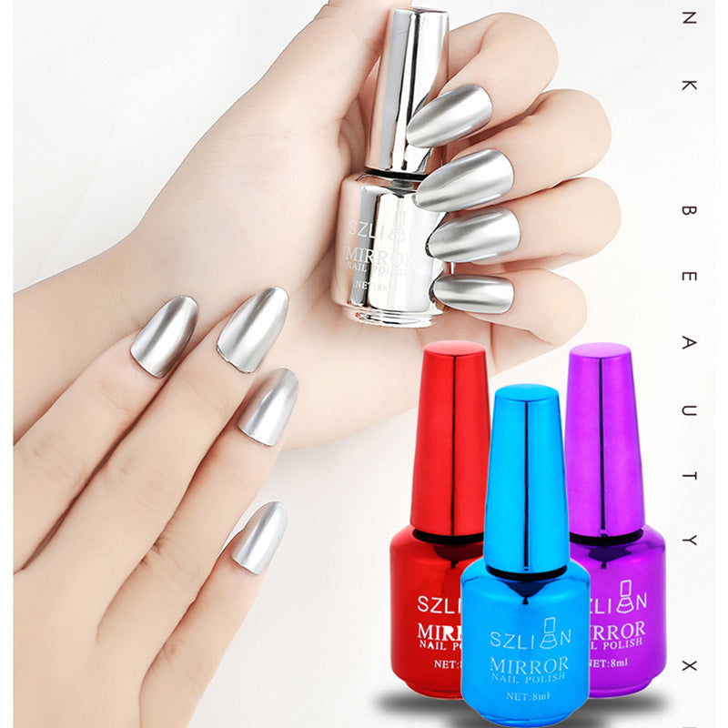 New silver metallic mirror nail polish no-bake effect long-lasting nail art multi-color glossy nail polish factory direct sales