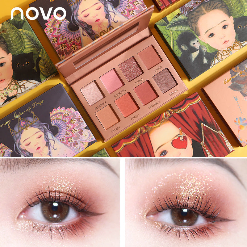 Makeup Novo5290 Fantasy Elf Eight-color Eyeshadow Palette Earth Color Nude Makeup Pearlescent New Glitter Aili Manufacturer