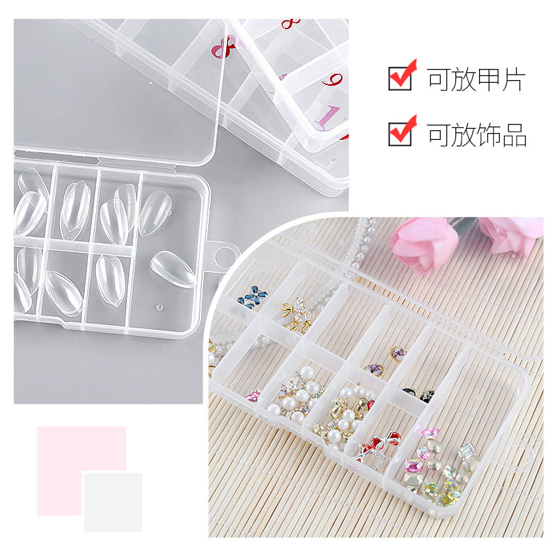 Nail art storage box nail piece accessories packaging box nail art tool storage box ten compartments 12 compartments nail art diamond box wholesale