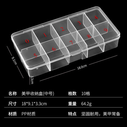 Nail art storage box nail piece accessories packaging box nail art tool storage box ten compartments 12 compartments nail art diamond box wholesale